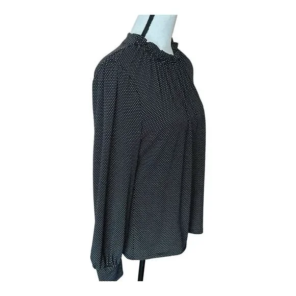 Adrianna Papell Ruffle‎ Neck  Top Women's Size L Large Pindot Black White - Picture 4 of 14